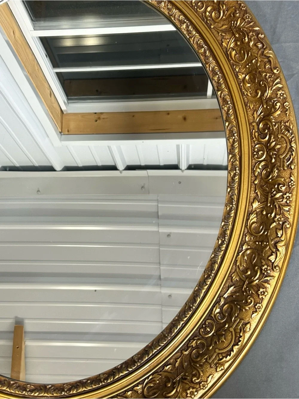 Vintage Hollywood Regency French Ornate Rococo Style Gold Oval Burwood Mirror